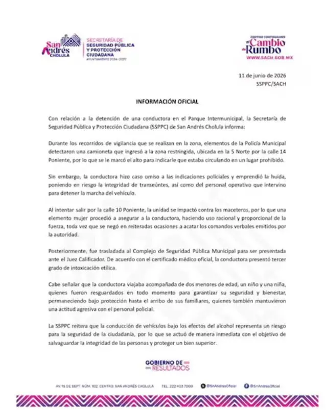 La Secretaría de Seguridad de Cholula rechazó las acusaciones de abuso policial. Especial