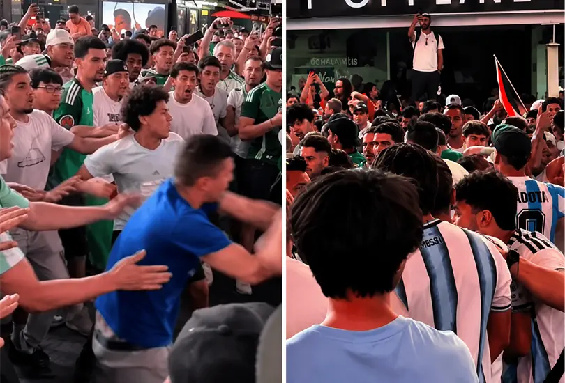 Video: argentinos y argelinos pelean en Times Square.