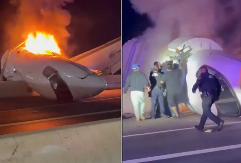 El jet no logró llegar al aeropuerto y terminó impactando una vía transitada en Laredo. El jet no logró llegar al aeropuerto y terminó impactando una vía transitada en Laredo.