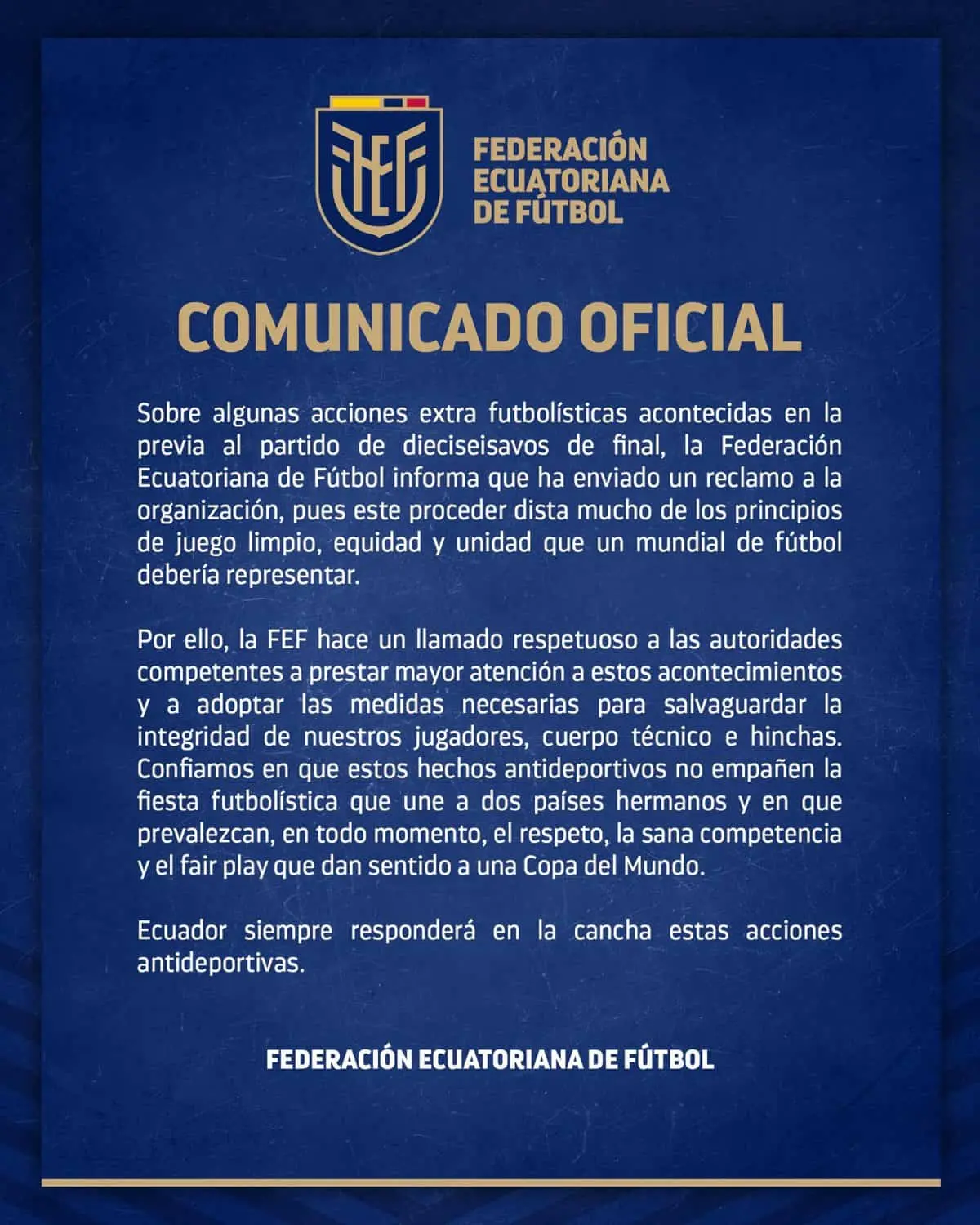 Federación de Ecuador rompe el silencio tras la fiesta afuera del hotel previo al duelo con México. Especial.