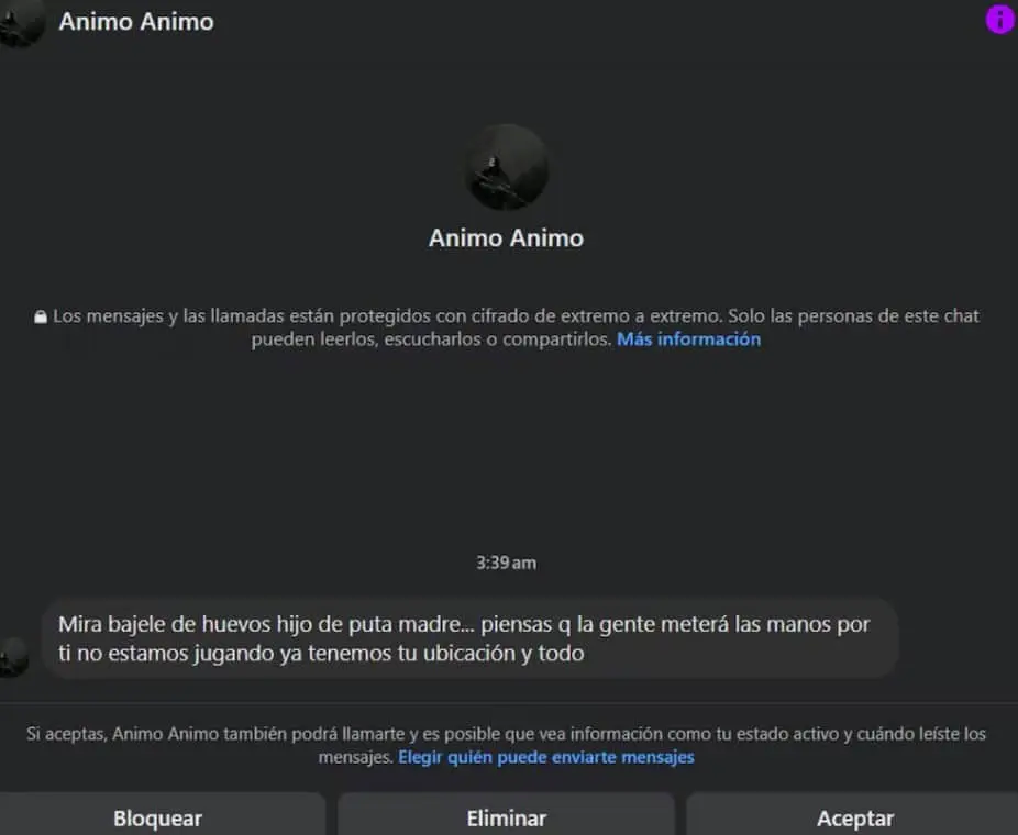 Amenazas contra Alex Serna Facebook