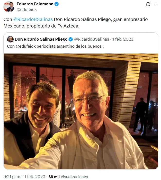La historia de la selfie entre Salinas Pliego y Feinmann. Especial.