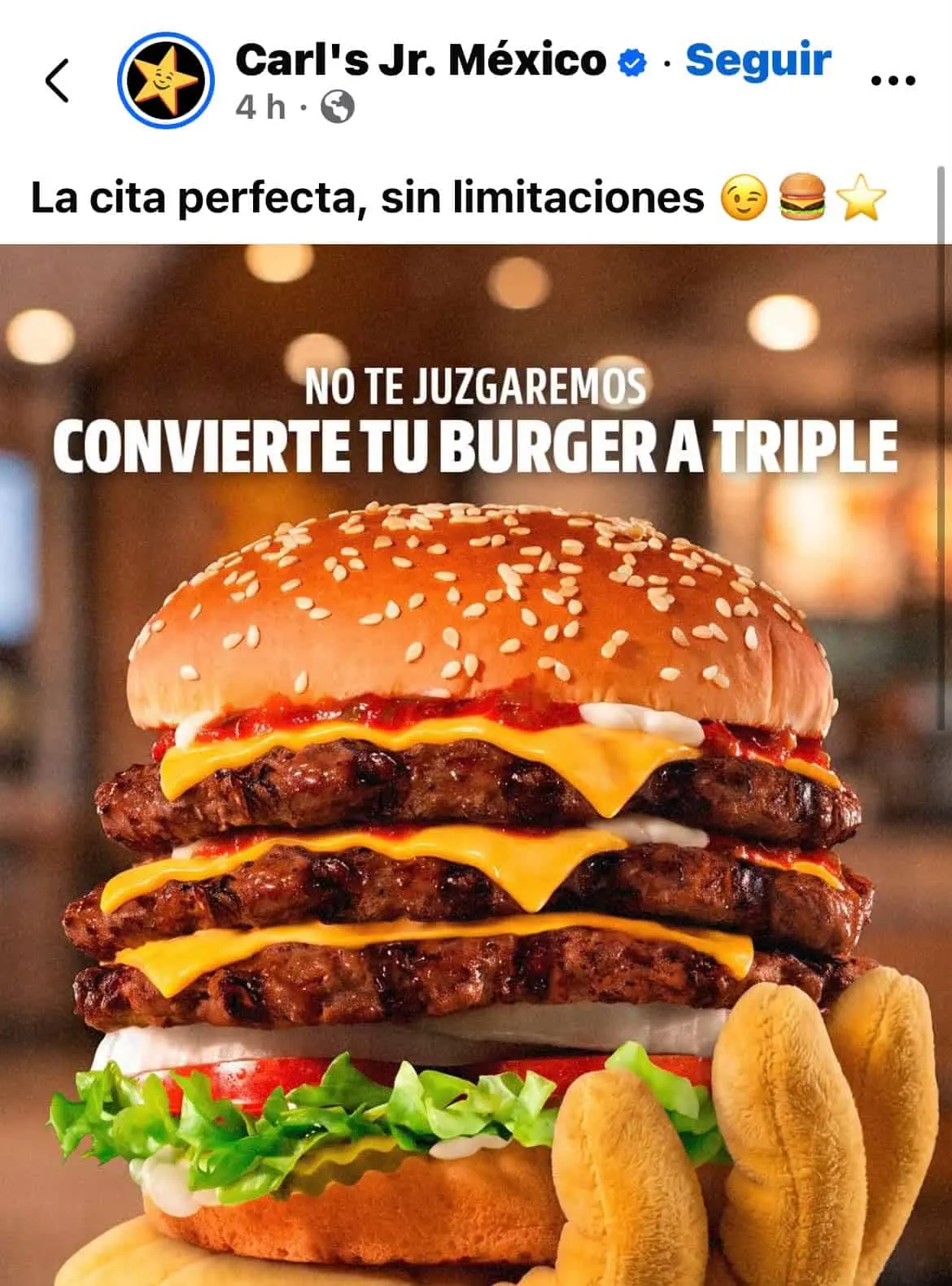 Promoción de hamburguesa triple Facebook