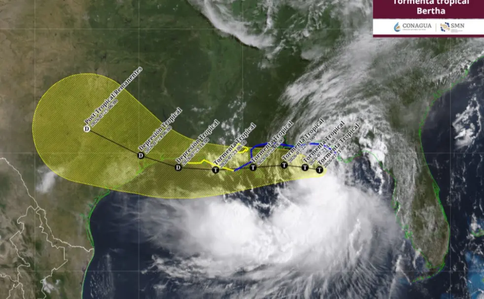 Bertha se aproxima a Estados Unidos: así evolucionará la tormenta tropical. SMN.