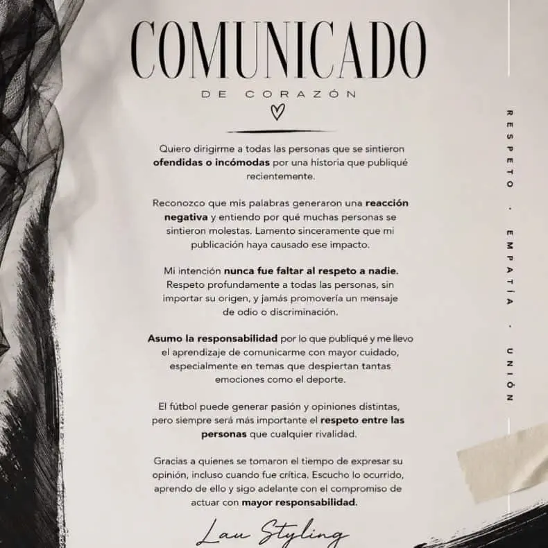 Lau Styling se disculpa Redes sociales