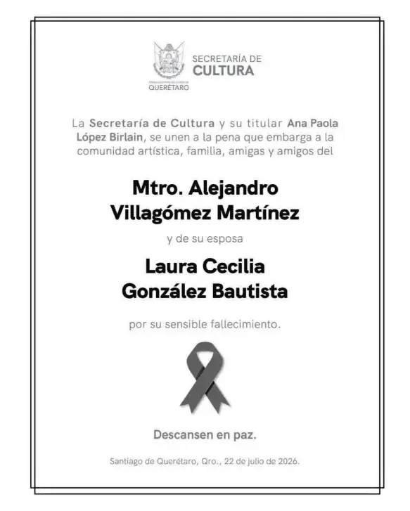 El fallecimiento de Alejandro y Laura Cecilia ha generado múltiples muestras de solidaridad dentro de la comunidad cultural de Querétaro. RRSS.