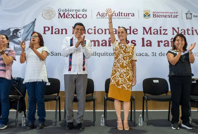 Sheinbaum respalda a Salom&oacute;n Jara con millonaria inversi&oacute;n para proteger el ma&iacute;z nativo en Oaxaca
