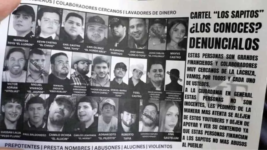 El naercovolante donde aparecen los nombres de algunos influencers asesinados. Especial.