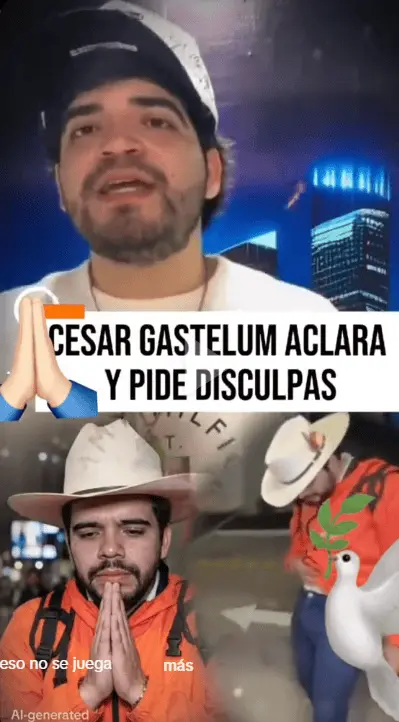 Gastélum reconoce que una de sus bromas generó una reacción mayor a la que esperaba y ofrece disculpas por lo ocurrido. RRSS.