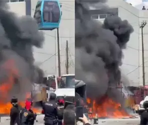 Susto en Santa Martha Acatitla: tanque de gas provoca fuerte incendio cerca de la Línea 2 del Cablebús Susto en Santa Martha Acatitla: tanque de gas provoca fuerte incendio cerca de la Línea 2 del Cablebús