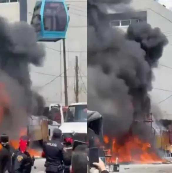 Susto en Santa Martha Acatitla: tanque de gas provoca fuerte incendio cerca de la L&iacute;nea 2 del Cableb&uacute;s