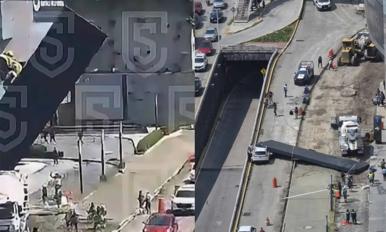  Una mala maniobra de una revolvedora de concreto habría provocado la caída de una monumental estructura metálica en Interlomas. 