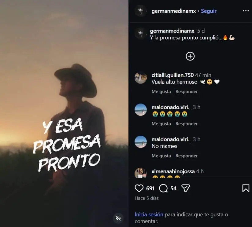 La última publicación de Germán Medina en Instagram. Especial