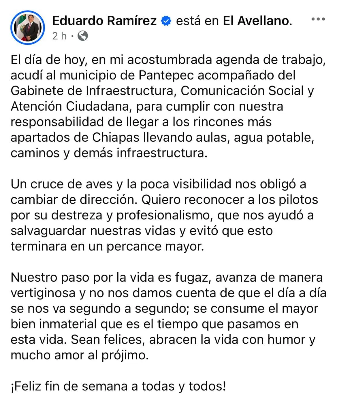Comunicado del gobernador tras el incidente. SS