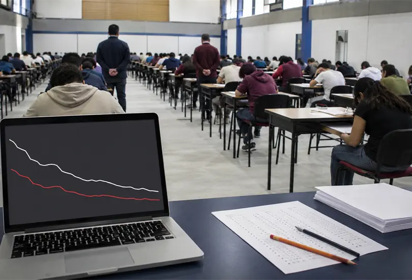 Las gráficas muestran que los resultados altos disminuyeron en el examen de control de la UNAM y volvieron a rangos cercanos a los registrados entre 2021 y 2025. Las gráficas muestran que los resultados altos disminuyeron en el examen de control de la UNAM y volvieron a rangos cercanos a los registrados entre 2021 y 2025.