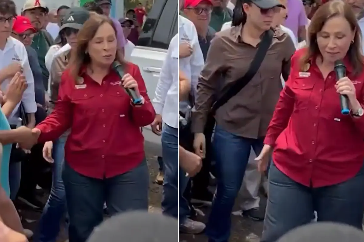  Captan a Rocío Nahle limpiándose la mano después de saludar a trabajador 