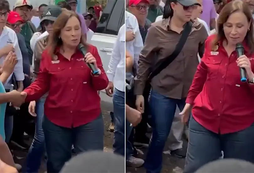 Captan a Rocío Nahle limpiándose la mano después de saludar a trabajador Captan a Rocío Nahle limpiándose la mano después de saludar a trabajador