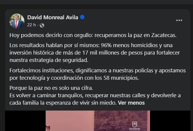 El discurso de paz de David Monreal Especial