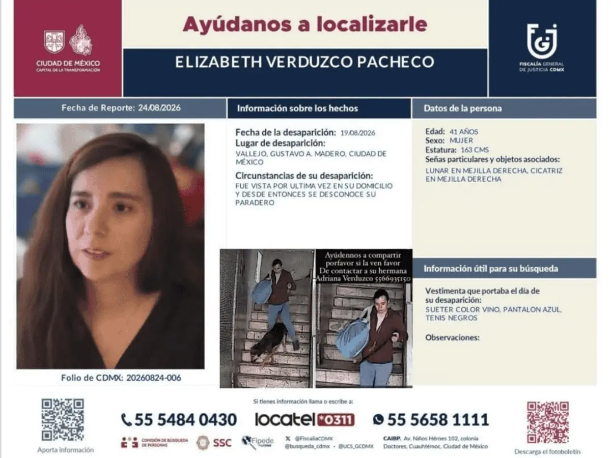 Elizabeth fue vista por última vez en calles de la colonia Vallejo en la alcaldía Gustavo A. Madero, el pasado 19 de agosto. Especial