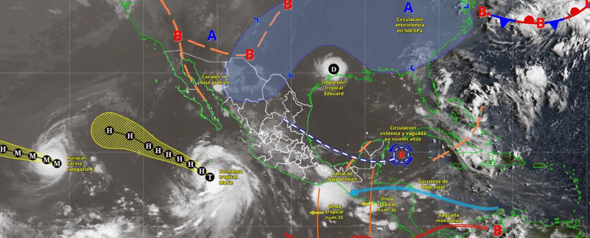 Tormenta tropical Marie se intensifica: estados que tendrán lluvias, viento y oleaje. SMN.