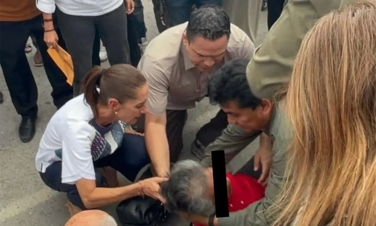  Sheinbaum rompe protocolo de seguridad para ayudar a una mujer que se desmayó tras su evento en San Luis Potosí 
