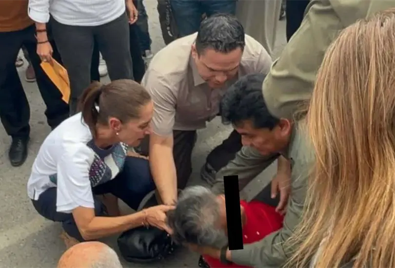 Sheinbaum rompe protocolo de seguridad para ayudar a una mujer que se desmay&oacute; tras su evento en San Luis Potos&iacute;