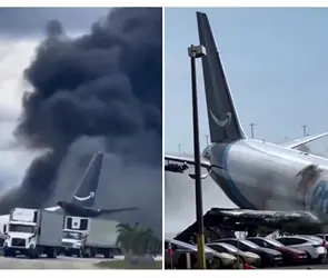 As&iacute; fue el momento en que un avi&oacute;n de Amazon se sali&oacute; de la pista y se incendi&oacute; en Miami