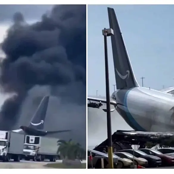 As&iacute; fue el momento en que un avi&oacute;n de Amazon se sali&oacute; de la pista y se incendi&oacute; en Miami