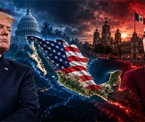 "No somos colonia": Sheinbaum reacciona al mapa de Trump que cubre a M&eacute;xico con bandera de EE.UU,