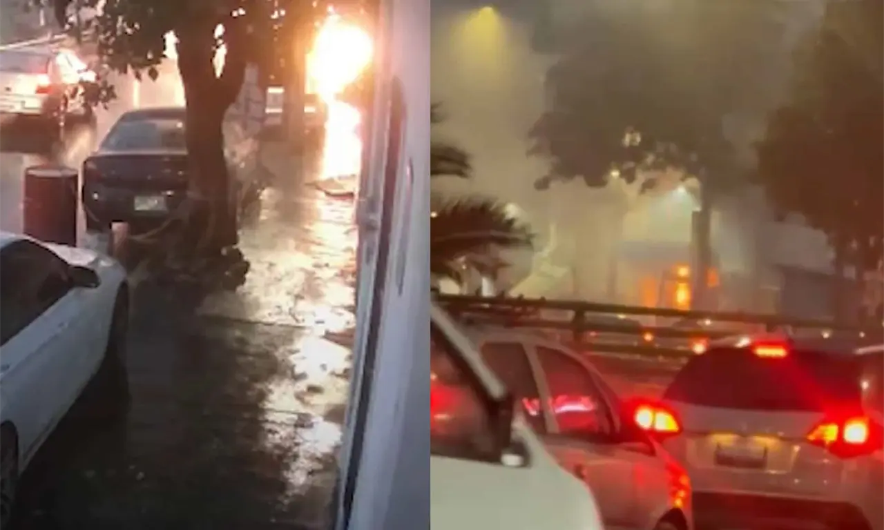  Así fue el momento exacto de la explosión en Álvaro Obregón: una cámara de seguridad captó el instante en que una fuerte llamarada cubrió la calle. 