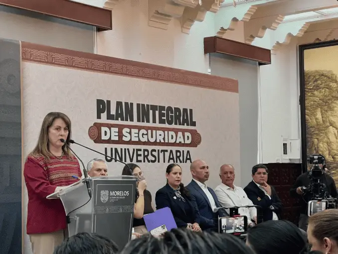 Margarita González Saravia, gobernadora de Morelos, en la presentación del Plan Integral de Seguridad Universitaria. Especial