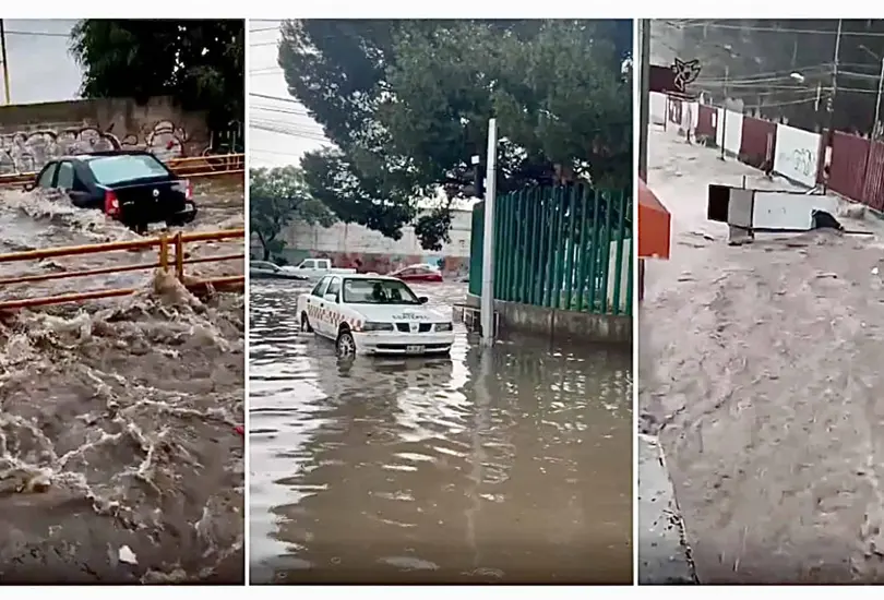 Lluvias en Ecatepec: corrientes arrastran veh&iacute;culos y dejan avenidas bajo el agua