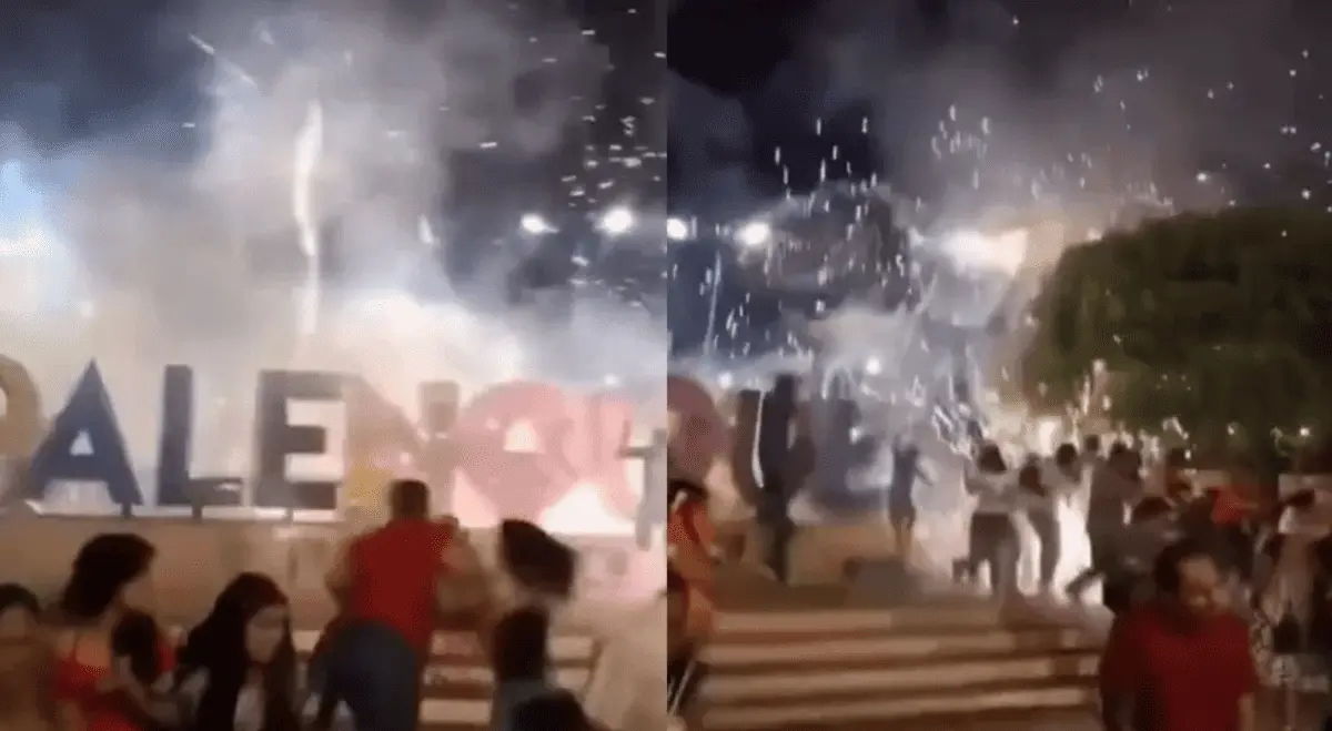  Videos captaron el momento en que algunos artefactos pirotécnicos explotaron cerca del público, provocando momentos de tensión entre los asistentes. 