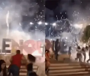 P&aacute;nico en Palenque: pirotecnia se sale de control y cae entre asistentes en pleno Grito de Independencia