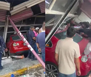 VIDEO: Auto termina dentro de una panader&iacute;a en Naucalpan tras perder el control; vecinos golpean al conductor