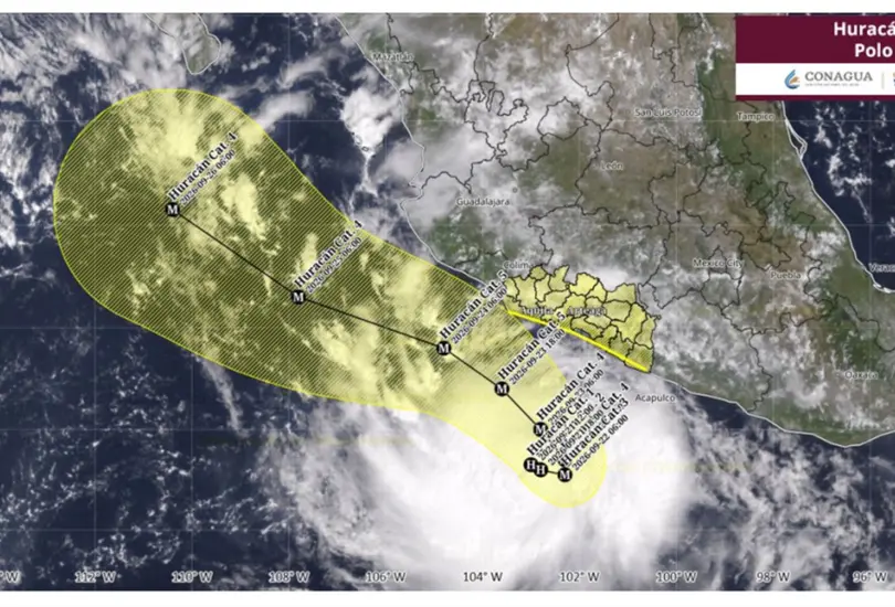 Hurac&aacute;n Polo se intensifica a categor&iacute;a 2: Sheinbaum alerta por lluvias y fuerte oleaje en el Pac&iacute;fico