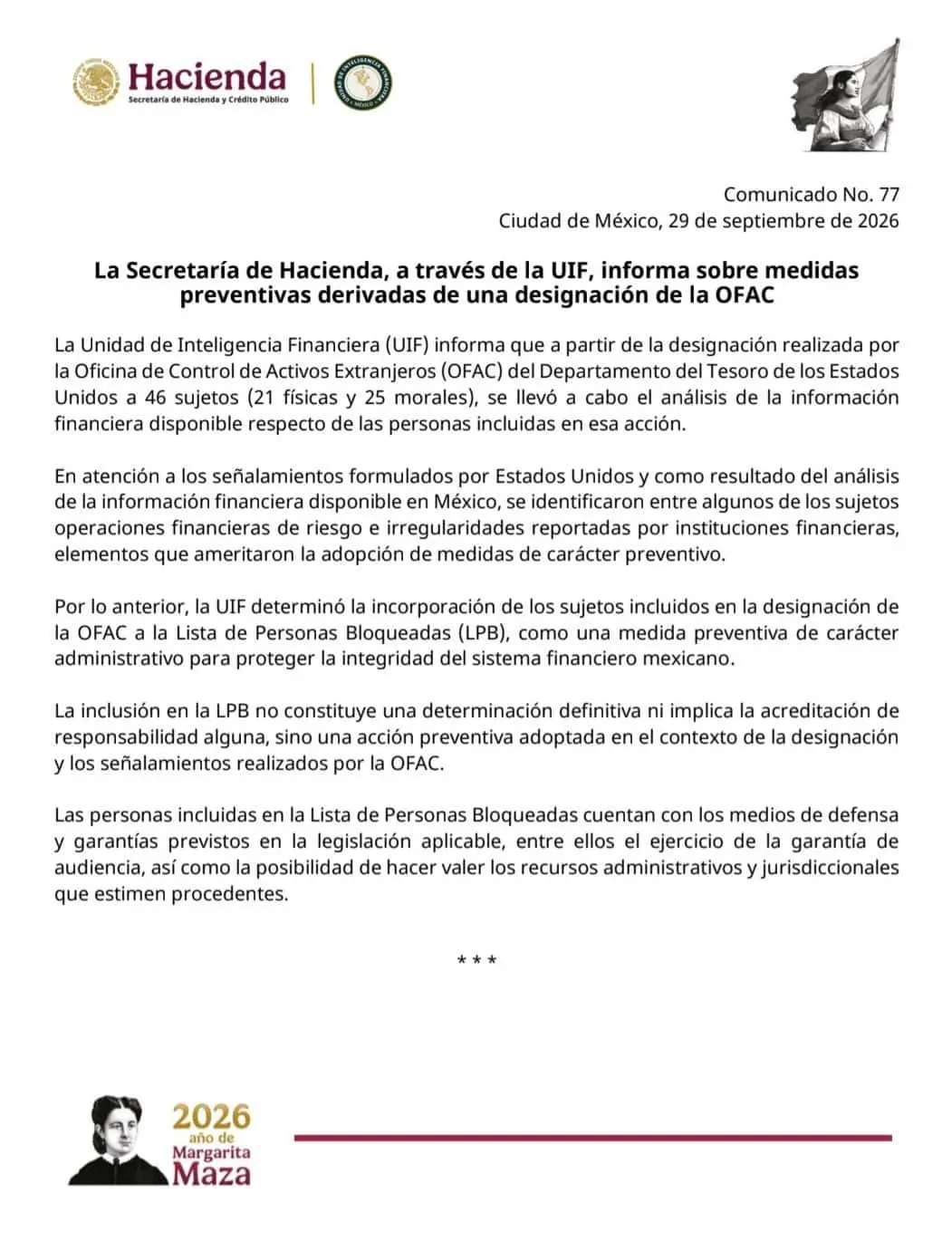 UIF detecta operaciones de riesgo y aplica bloqueo en México Especial