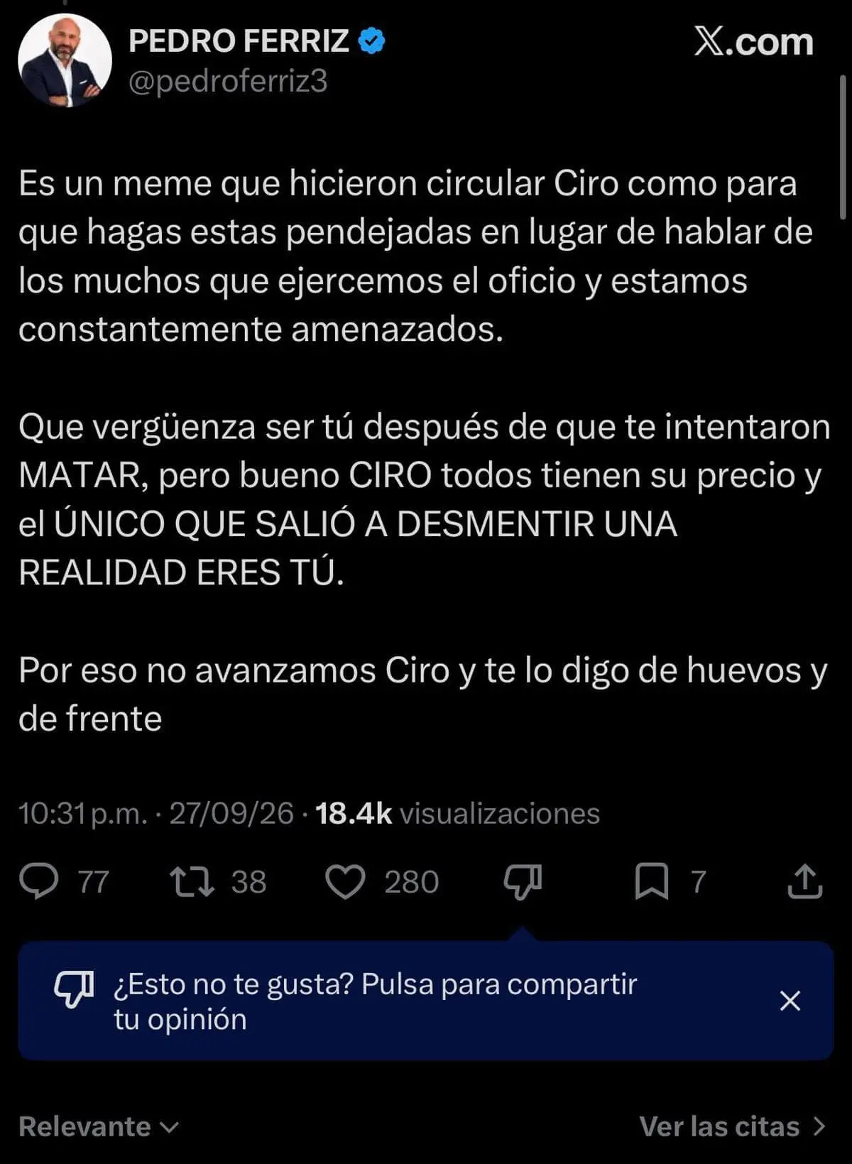 Pedro Ferriz Híjar responde con insultos Especial