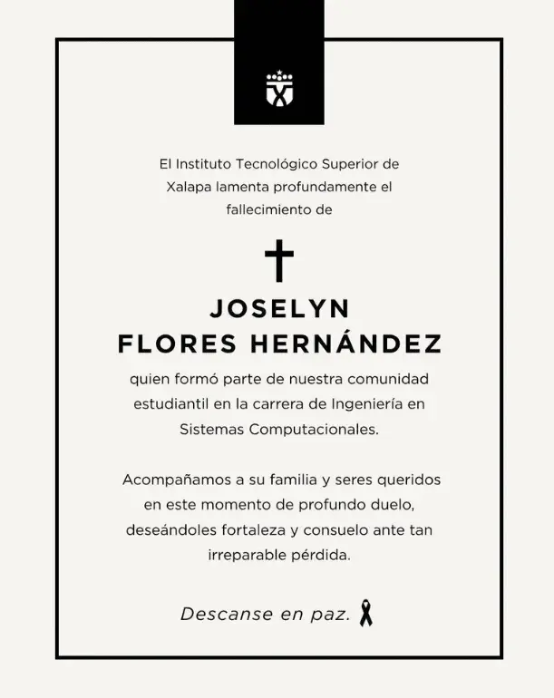 Además de trabajar temporalmente en la tienda, Joselyn Flores Hernández cursaba el quinto semestre de Ingeniería en Sistemas Computacionales en el Instituto Tecnológico Superior de Xalapa. RRSS.