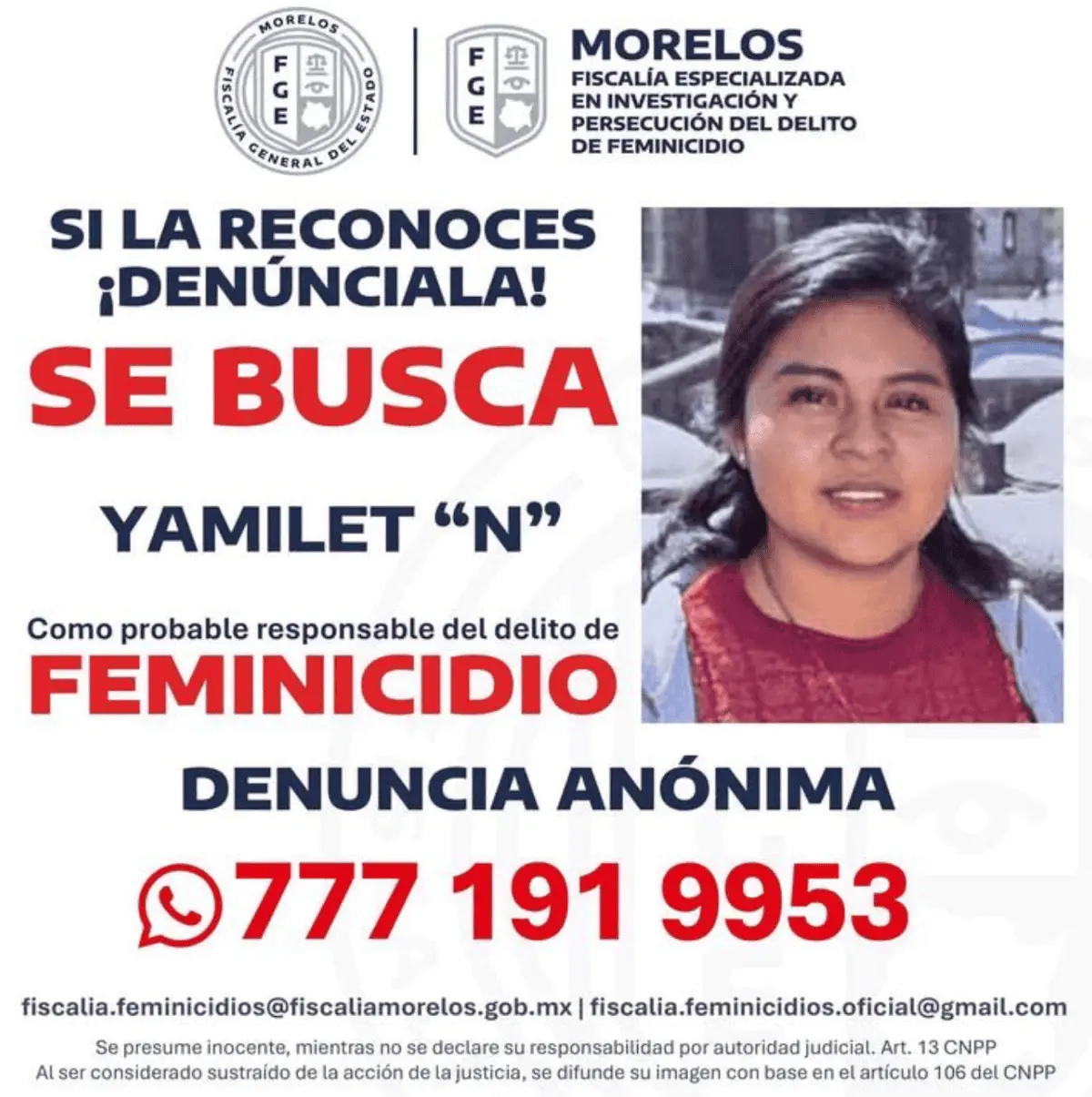Fiscalía de Morelos emitió una ficha de búsqueda por Yamilet Especial