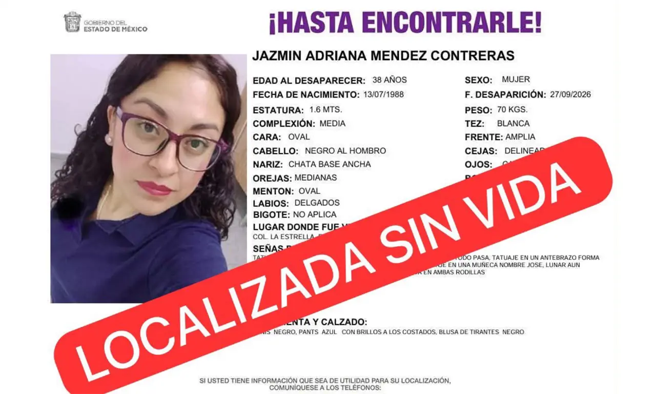  Localizan sin vida a Jazmín Adriana en Valle de Chalco tras 5 días desaparecida 