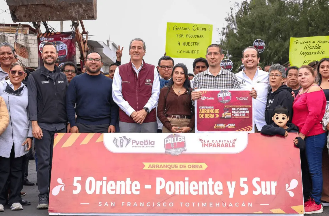 El gobierno municipal de Puebla puso en marcha una nueva obra de infraestructura vial en la Junta Auxiliar de San Francisco Totimehuacan, como parte de la estrategia #CallesAl100, impulsada por el alcalde Pepe Chedraui. RRSS.