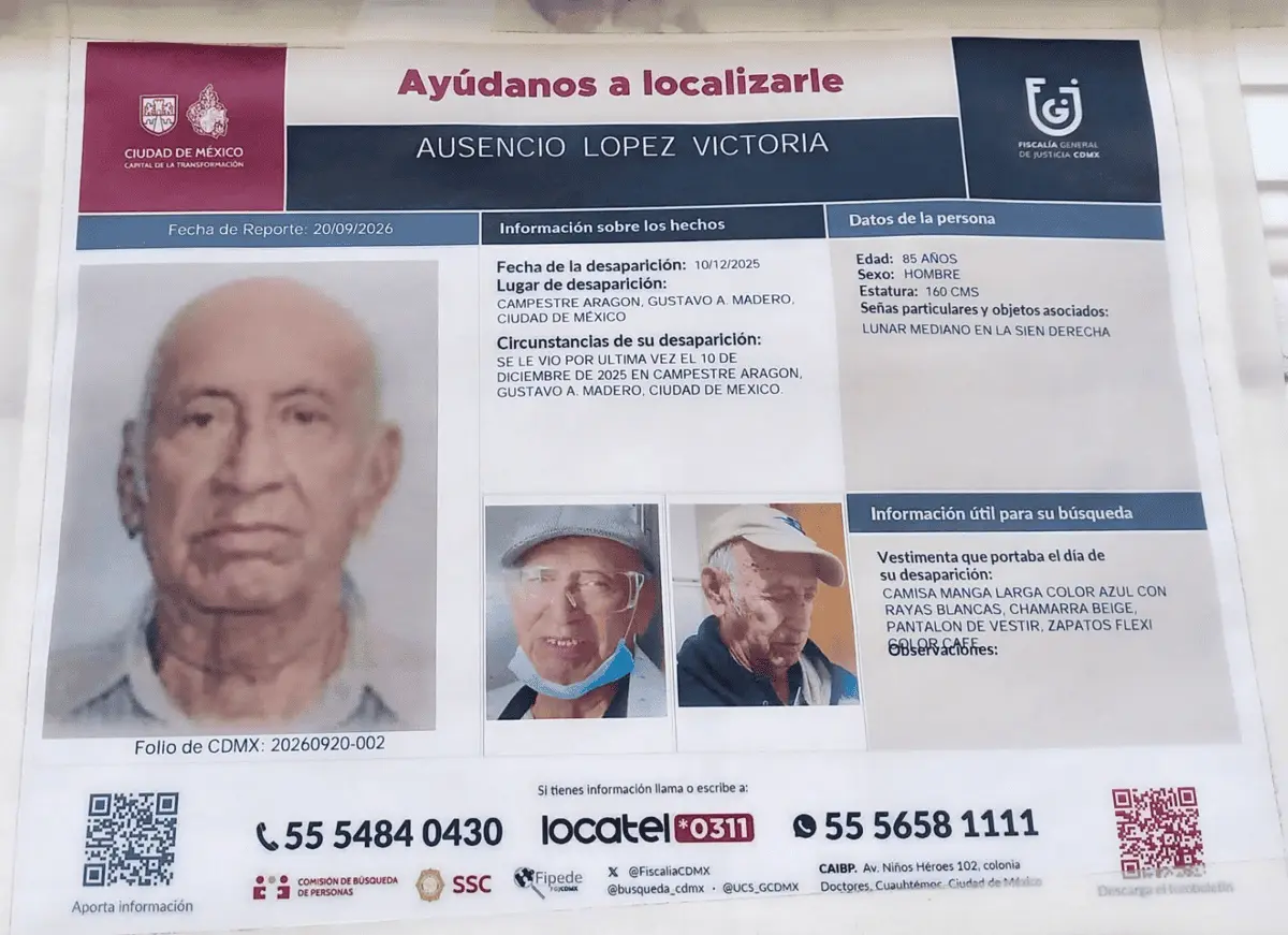 Ausencio López Victoria fue reportado como desaparecido el 10 de diciembre de 2025. Especial