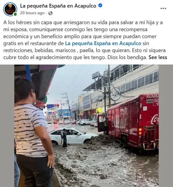 Restaurantero busca a hombres que salvaron a su familia Faacebook