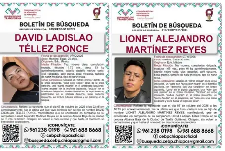 Las familias mantienen la exigencia de que las autoridades de Chiapas intensifiquen las acciones para encontrar a los dos jóvenes. RRSS.