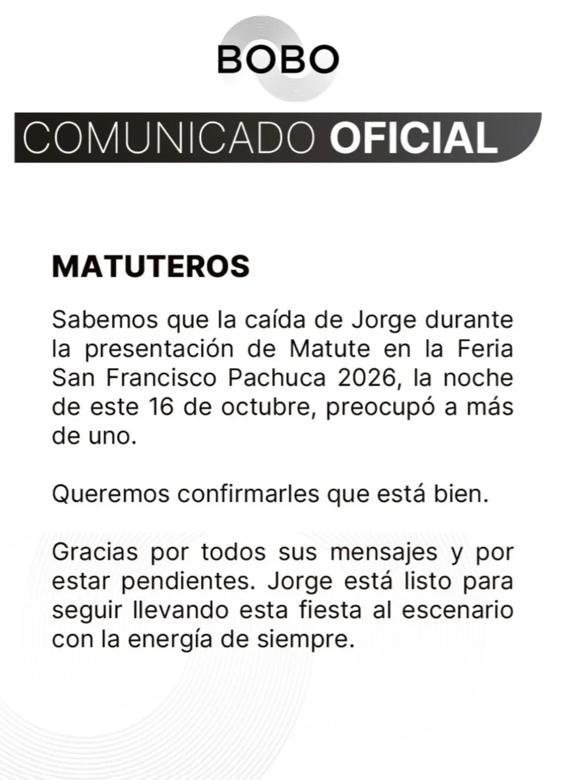 Comunicado de BOBO X