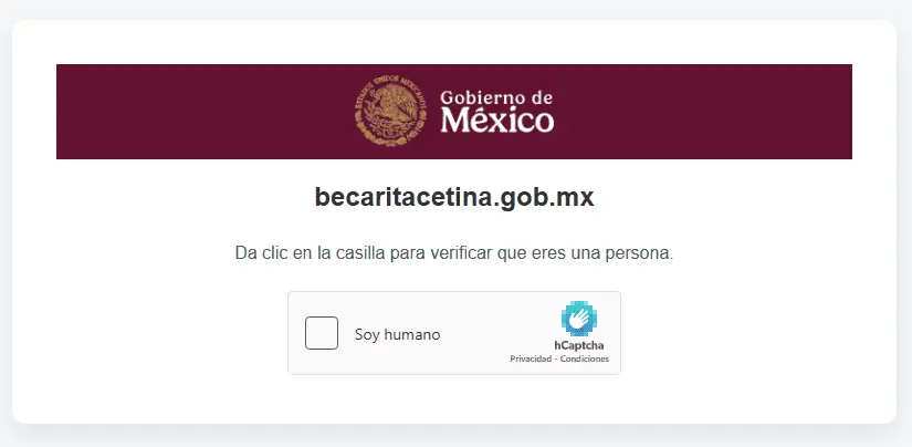 El trámite se realiza en www.becaritacetina.gob.mx, plataforma en la que la persona responsable debe iniciar sesión con Llave MX. Captura de pantalla.