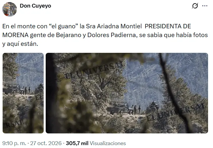 La foto que circula en internet sobre Ariadna Montiel. Especial.