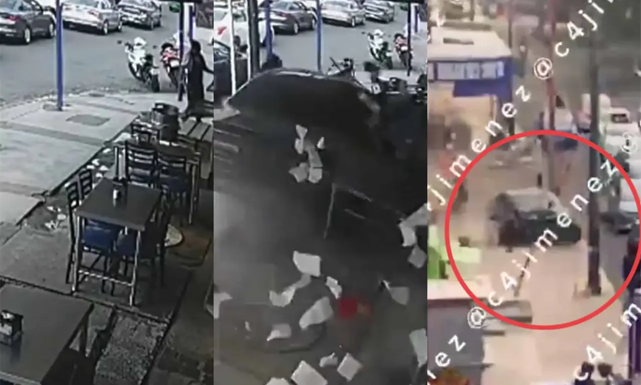  El video del accidente en Tortas Gigantes Sur 12, en Coyoacán, muestra cómo un automóvil atropelló a varias personas y se estrelló contra el restaurante. 